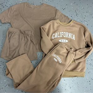 Bundle - 2 Girls Beige Casual Sets (sweatsuit and shorts)